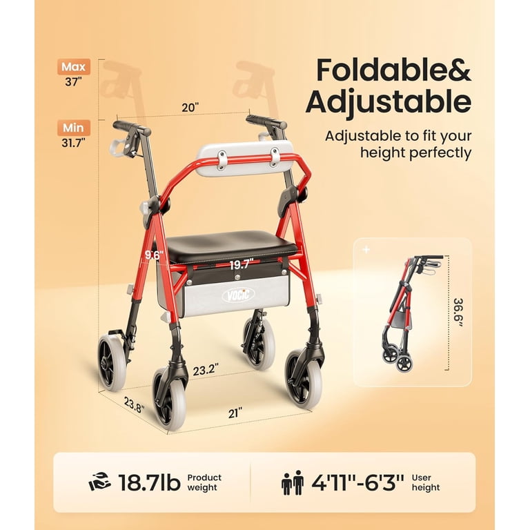 VOCIC Z11 Lightweight Foldable All-Terrain Wheels Rollator Walker