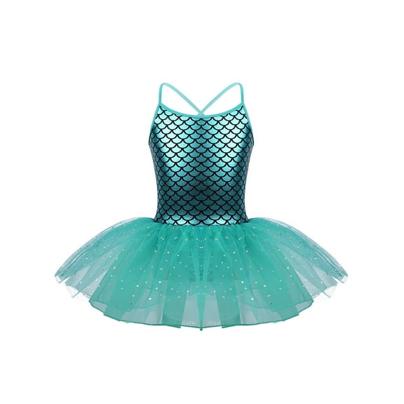CHICTRY Girls Glitter Mermaid Tutu Dress Ballet Gymnastics Leotard Dress Sleeveless Carnival Party Costume A Lake_Blue 8