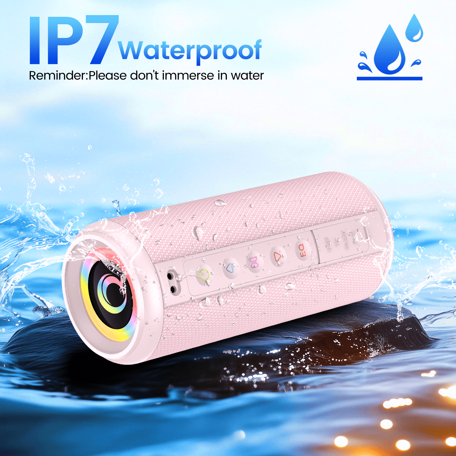 Portable Bluetooth Speaker, Bluetooth 5.4 Wireless Speaker with 20W HD Loud Stereo Sound, 20H Playtime, IP7 Waterproof, LED Lights, TWS Pairing, Built-in Mic, for Outdoor, Party, Home, Gift