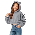 thumbnail image 4 of Girls Trendy Cropped Hoodie Casual Long Sleeve Cute Regular Fit Kids Pullover Sweatshirt Gray 5-6 Years, 4 of 5