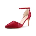 thumbnail image 6 of BLISSFUL STEP Women's Pointy Toe Ankle Strap Stiletto Heels Pumps Red 8, 6 of 8