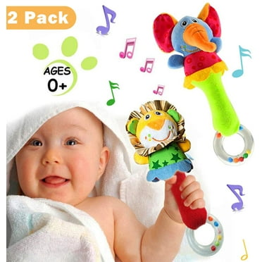 Homaful 2 Pack Baby Soft Rattle Toys Fabric Ring Rattles Shaker Infant Handbells Early Development Hand Grab Sensory Toys Stuffed Animal for 3 6 9 12 Months and Newborn Toddler Boy Girl Birthday Gift