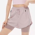 thumbnail image 4 of biudgviw Women's 2 in 1 Athletic Running Shorts Drawstring High Waisted Yoga Shorts Quick Dry Workout Shorts with Zipper Pockets, 4 of 7