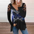 thumbnail image 2 of Gibobby Blusas De Mujer Tops Blusa Casual con cuello en V Estampado Camisas de manga larga con cremallera Blusa de mujer（Azul， S), 2 of 4