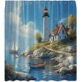 thumbnail image 4 of Lighthouse Shower Curtain Ocean Beach Sunrise Nautical Seascape Coastal Beach Seasides Sailboat Coastal Polyester Fabric Bath Decorative Curtain-48"W x 72"L (Pack of 1), 4 of 7