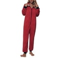 thumbnail image 2 of Biekopu Women's Sleepwear Jumpsuit, Plaid/Lamp String Print Long Sleeve Hood Front Zipper Closure Full-Length Romper, 2 of 9