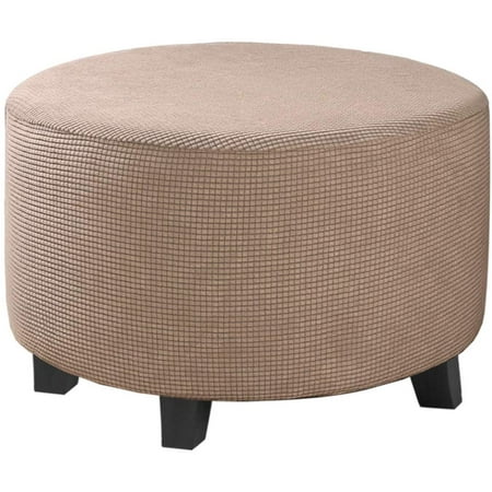 Round Ottoman Slipcover Footstool Protector Covers Storage Stool Stretch With Elastic Bottom Feature Textured Checked Jacquard Fabric Machine Washable Large Black Canada Round Ottoman Slipcover Footstool, Large Round Ottoman Cover
