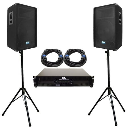 Seismic Audio Pair 15" PA DJ Speakers with Amplifer Stands & 25' Cables Pro Audio LoudSpeakers - SA-15TKT2