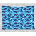 thumbnail image 1 of Aqua Tapestry, Cartoon Style Marine Life Pattern with Cute Whales Seaweed and Little Fishes, Wall Hanging for Bedroom Living Room Dorm Decor, 80W X 60L Inches, Blue White Orange, by Ambesonne, 1 of 2