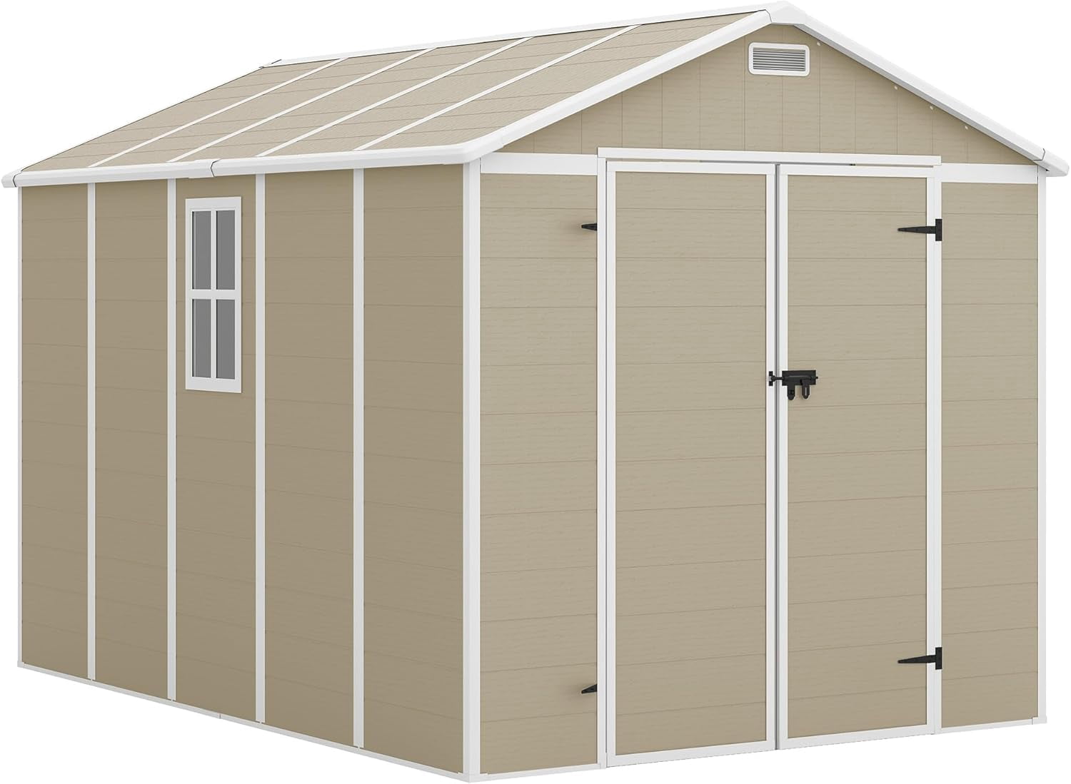 ELPOSUN Storage Shed 8 x 10 FT, Resin Outdoor Garden Sheds with Floor Plastic Patio Outdoor Storage with Lockable Door for Tool, Bike,Light Brown