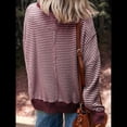 thumbnail image 4 of Sudadera Holgada de Otoño para Mujer, Informal, de Punto A Rayas, Larga, Cuello Redondo, Abertura, Tipo Túnica Rojo M, 4 of 8