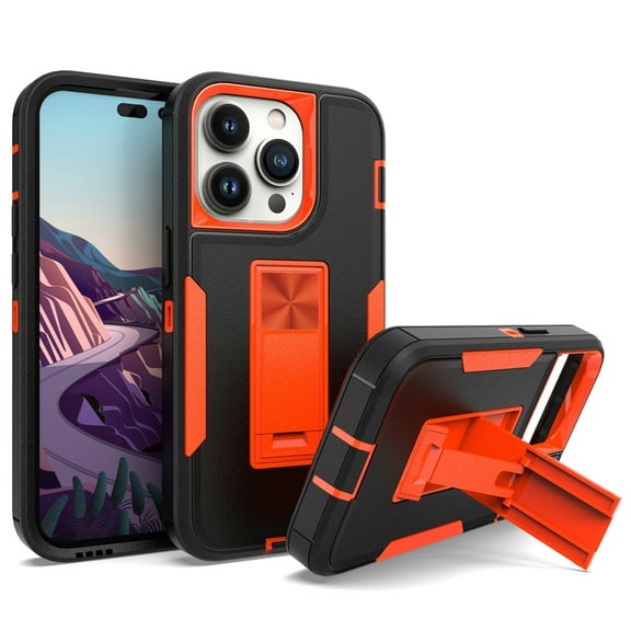 iPhone 14 Pro Max,Heavy Duty Shockproof Magnetic Kickstand 2 in 1 TPU Phone Protector Case Cover,Orange