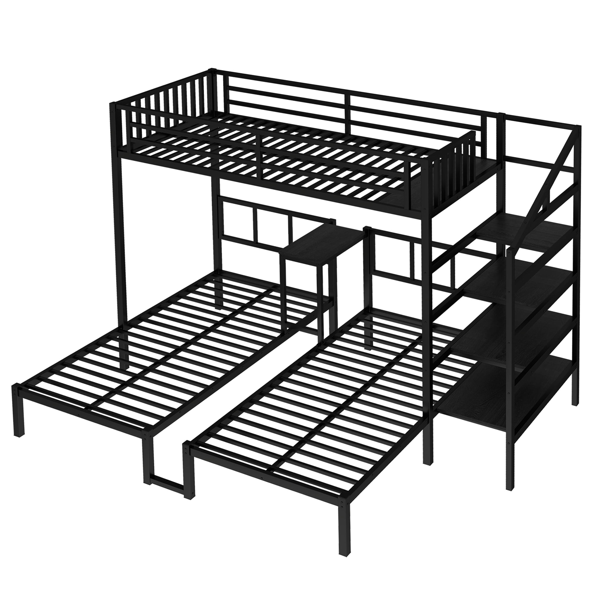 Twin over Twin & Twin Bunk Beds for 3,Twin XL over Twin & Twin Bunk Bed with Desk & Shelves, Metal Triple Bunk Bed for Living Room,Black
