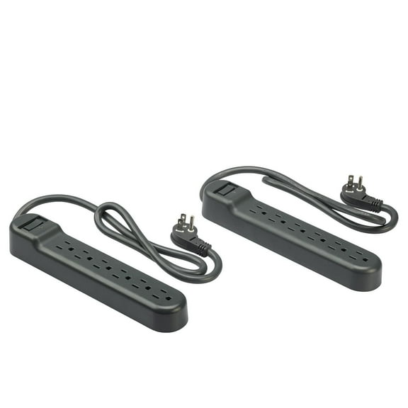 onn. 2.5 FT./76.2 cm 6-Outlet Surge Protectors 2-Pack