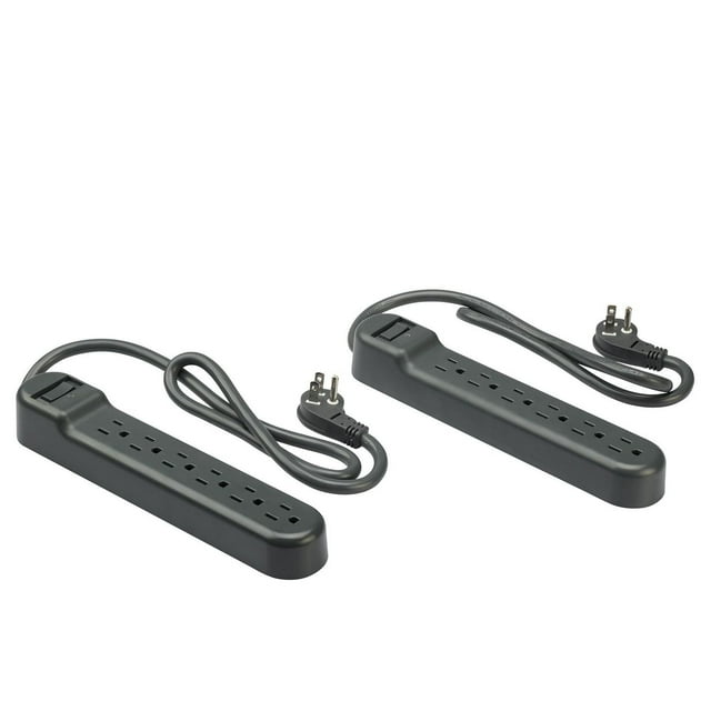 onn. 2.5 FT./76.2 cm 6-Outlet Surge Protectors 2-Pack