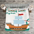 thumbnail image 3 of Ambesonne Reveal Party Quilted Bedspread Set 3 Pcs, Boat Ahoy Compass Art, Queen Size, Brown Teal and Red, 3 of 3