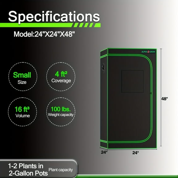 2x2/3x3/4x2/4x4ft Grow Tent - 1680D Reflective Mylar Hydroponic System w/Waterproof Tray & Window, Portable Indoor Greenhouse for Seedling to Flowering (Closet/Balcony)