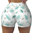 thumbnail image 2 of Haiem Leaf Print Green No Front Seam Biker Shorts for Women Yoga Workout Gym Bike Shorts with Tummy Control Moisture-Wicking-Medium, 2 of 9