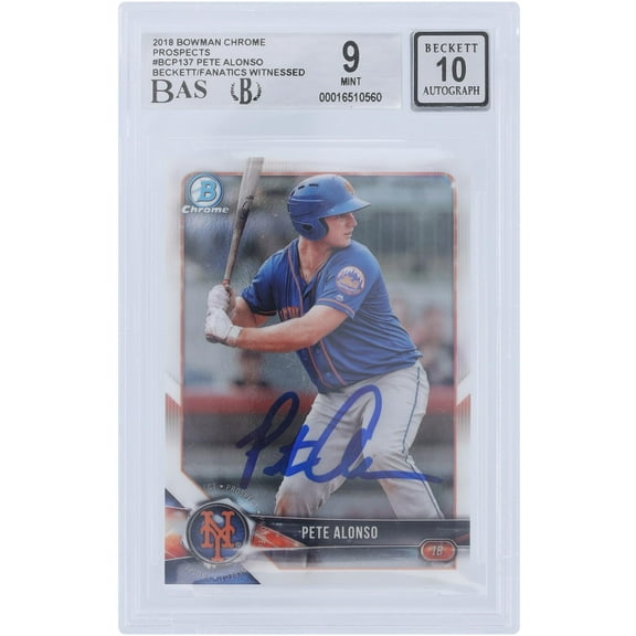 Pete Alonso New York Mets Autographed 2018 Bowman Chrome #BCP-137 Beckett Fanatics Witnessed Authenticated 9/10 Rookie Card - Fanatics Authentic Certified