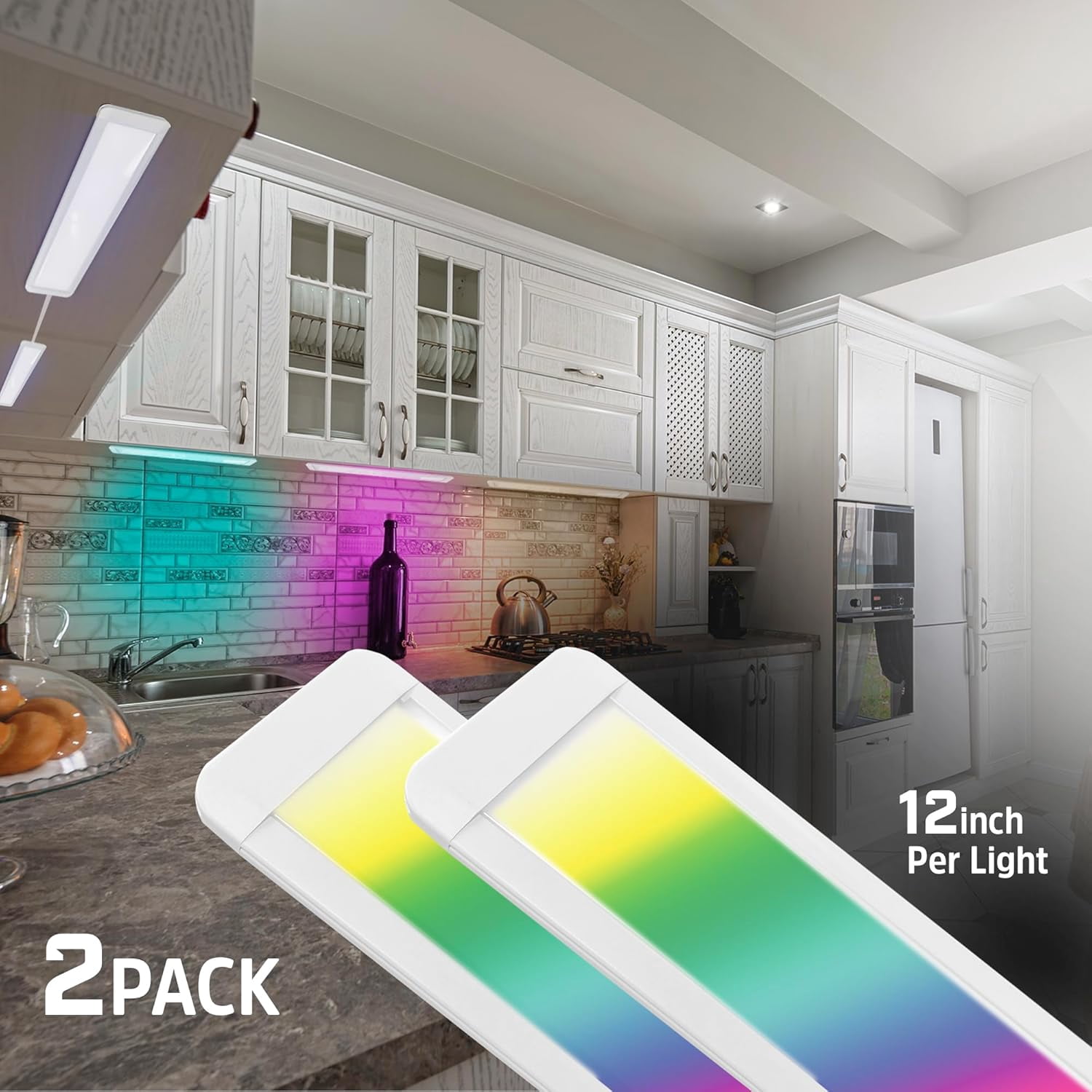 Energizer Ultra-Slim Smart Under Cabinet Light Bars with RGB & Multi-White & Motion Control, 2-Pack