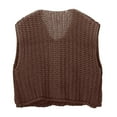 thumbnail image 6 of RMGVDSD Women's Cropped Sweater Vest Cute Crewneck Button Down Sleeveless Crop Knit Cardigan With Pockets Solid Color Loose Knit Pullover Sweater /Coffee, 6 of 7