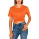 thumbnail image 5 of Xuyuer Women's Twist Fashion Casual Solid Color Short Sleeve T Shirts Tops Round Neck Twist Hem Casual Workout T-Shirts, 5 of 8