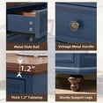 thumbnail image 3 of Joaxswe Nightstand with Charging Station, Dark Blue Nightstand with Rustic Brozon Handle, Wooden Bedside Storage Cabinet Unit for Bedroom/Small Space, 3 of 8