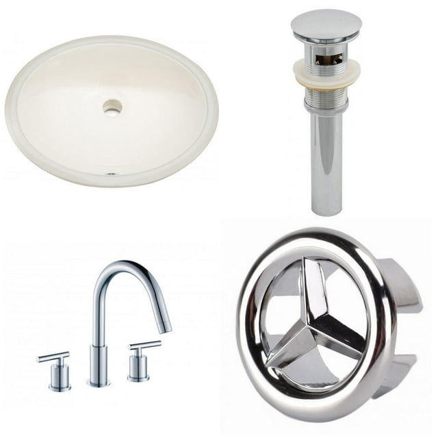 19.5-in. W CUPC Oval Bathroom Undermount Sink Set In Biscuit - Chrome Hardware - Overflow Drain Incl. AI-26009