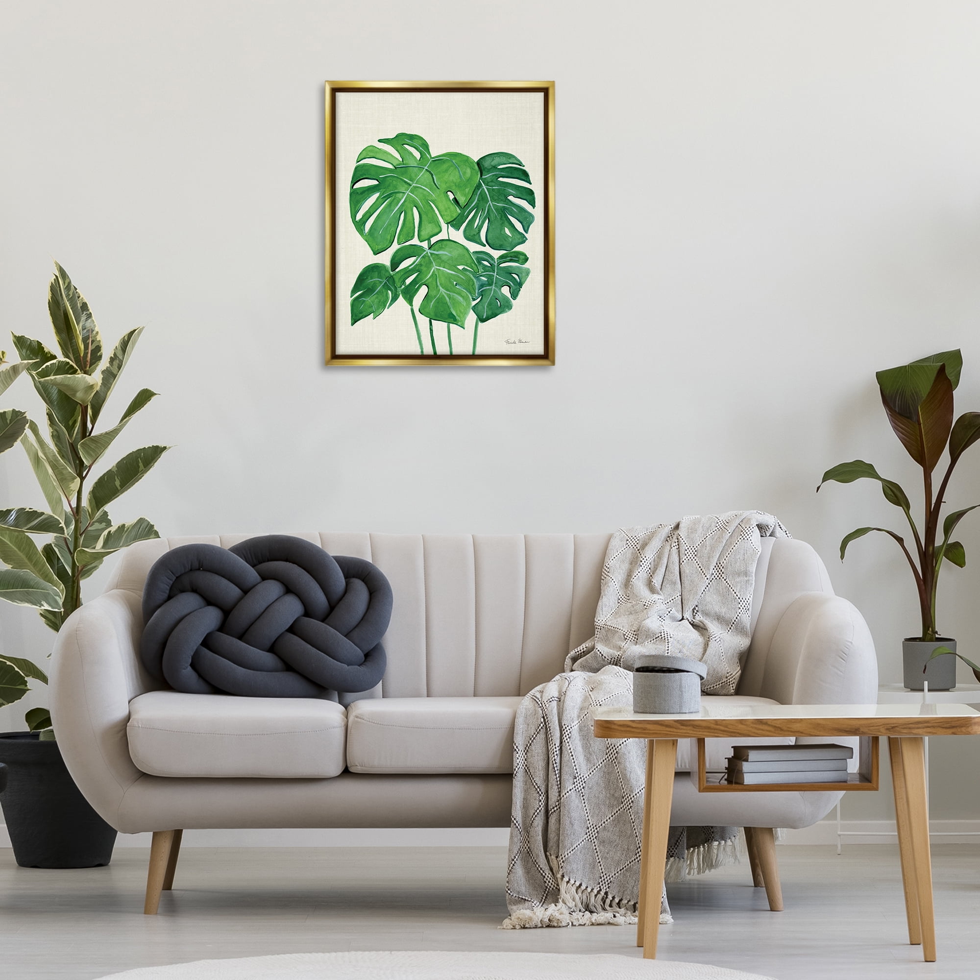 Stupell Industries Green Monstera Bundle Botanical & Floral Painting Gold Floater Framed Art Print Wall Art, 25 x 31