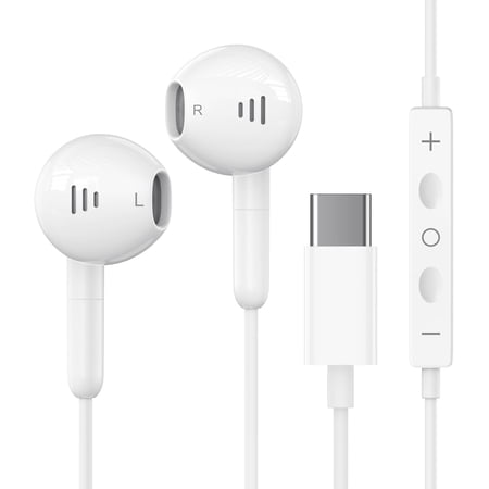 USB C Wired Headphone for iPhone：USBC Ear Bud with Microphone Volume Control for iPhone 15 16 17 Samsung Galaxy S24 S23 S22 S21 Ultra - Type C Plug Cord Earbuds with Mic for Android Phone Ipad & More