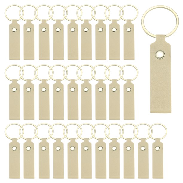 Uxcell 40 Pcs Llaveros de Cuero PU en Blanco para Grabado Láser Kit de Llaveros con Anillos para Suministros de DIY Regalos (Caqui, 3.7" x 0.7")
