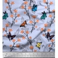thumbnail image 1 of Soimoi Blue Rayon Fabric Flower & Butterfly Print Sewing Fabric BTY 42 Inch Wide, 1 of 5