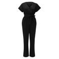 thumbnail image 4 of AWXNJUX Jumpers for Women Women's Jumpsuit Casual Short Sleeve Wrap V Neck Belted Wide Leg Pants (Black,M), 4 of 6