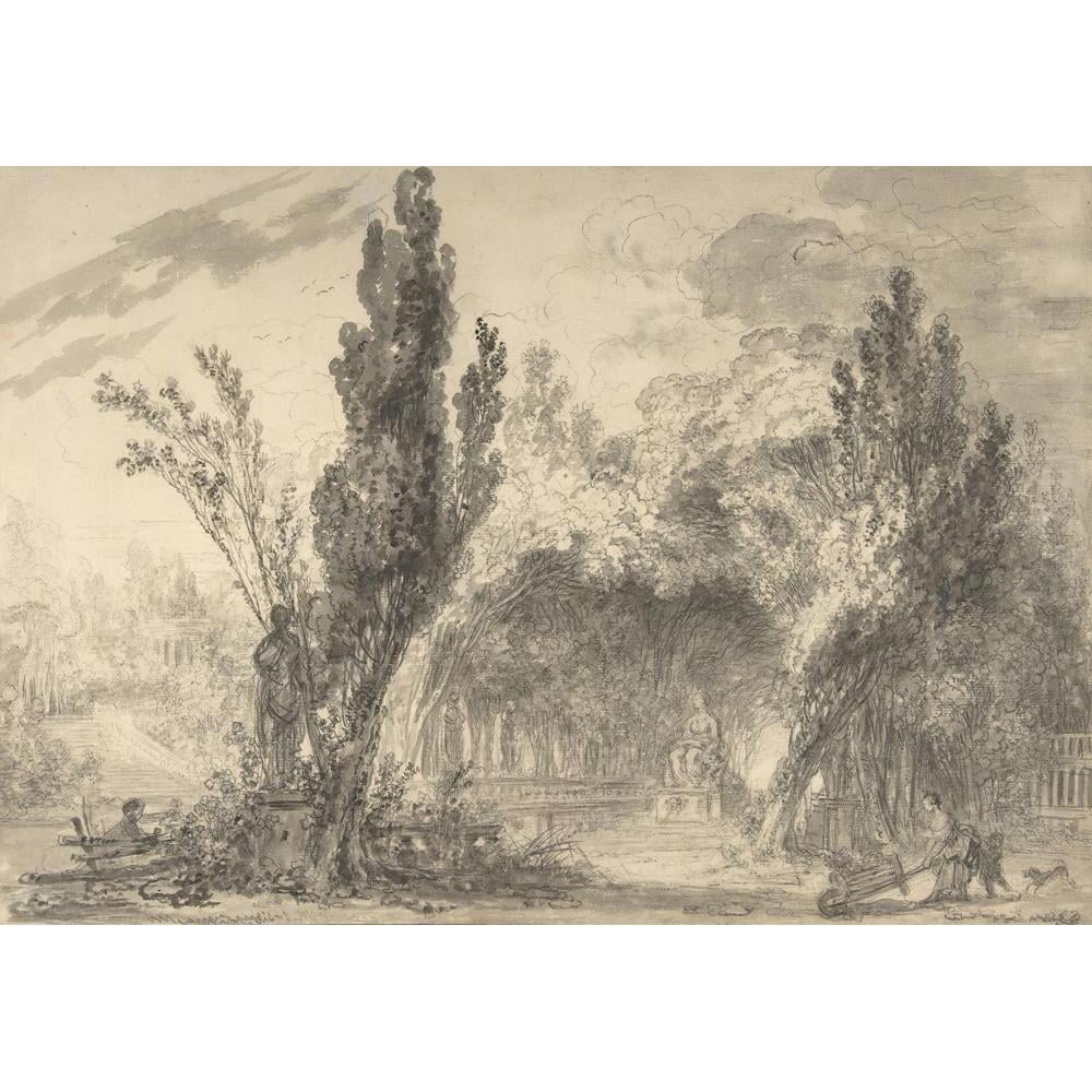 Jean-Honoré Fragonard 14x11 Black Modern Framed Museum Art Print Titled - View of a Park (ca. 1757-59)