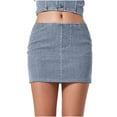 thumbnail image 2 of Rezuofi 2 Pcs Women's Tulip Hem Shirred Washed Casual Bodycon Short Jean Denim Skirt, 2 of 6