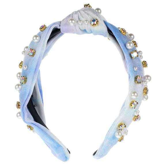 Raindrops Wide Headbands for Women Knotted Velour Blue Decorative Hair Accessory for Party and Everyday Style