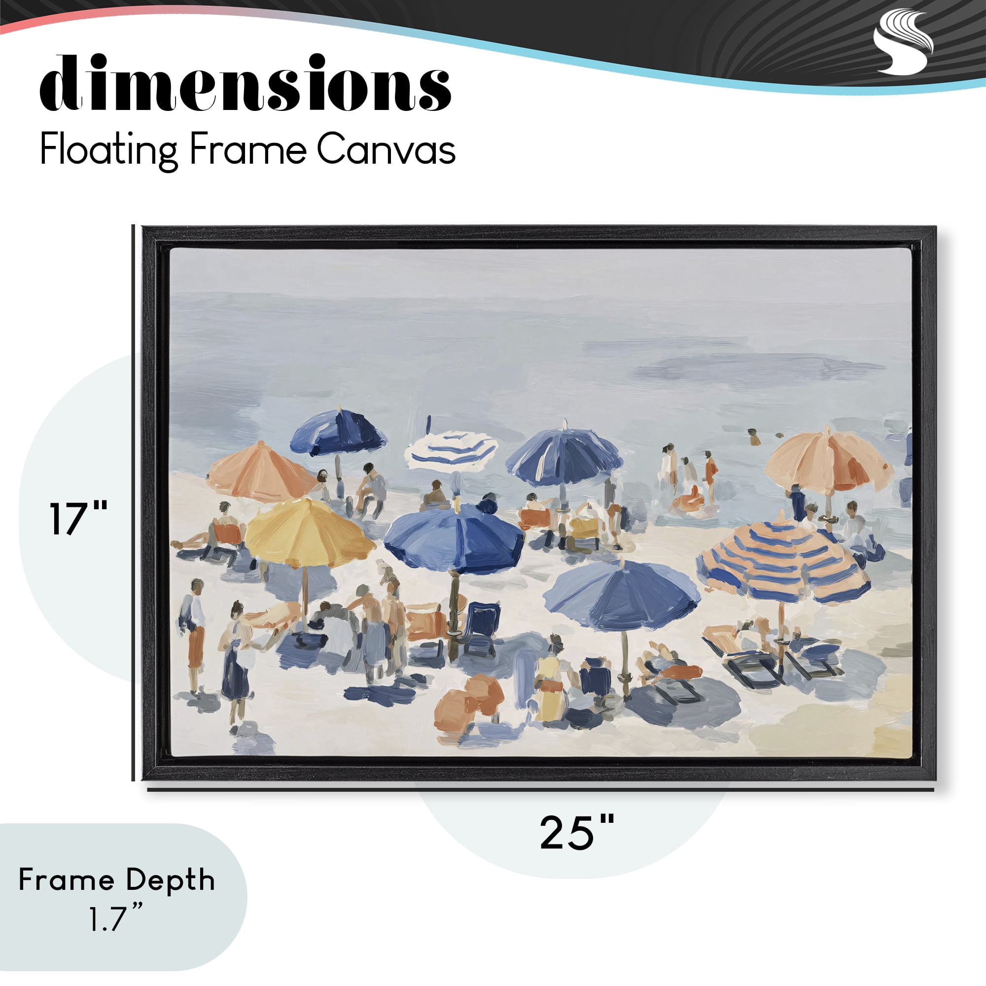Stupell Industries Summer Fun Beach Crowd Black Framed Floater Canvas Wall Art, design by Jacky Ngan