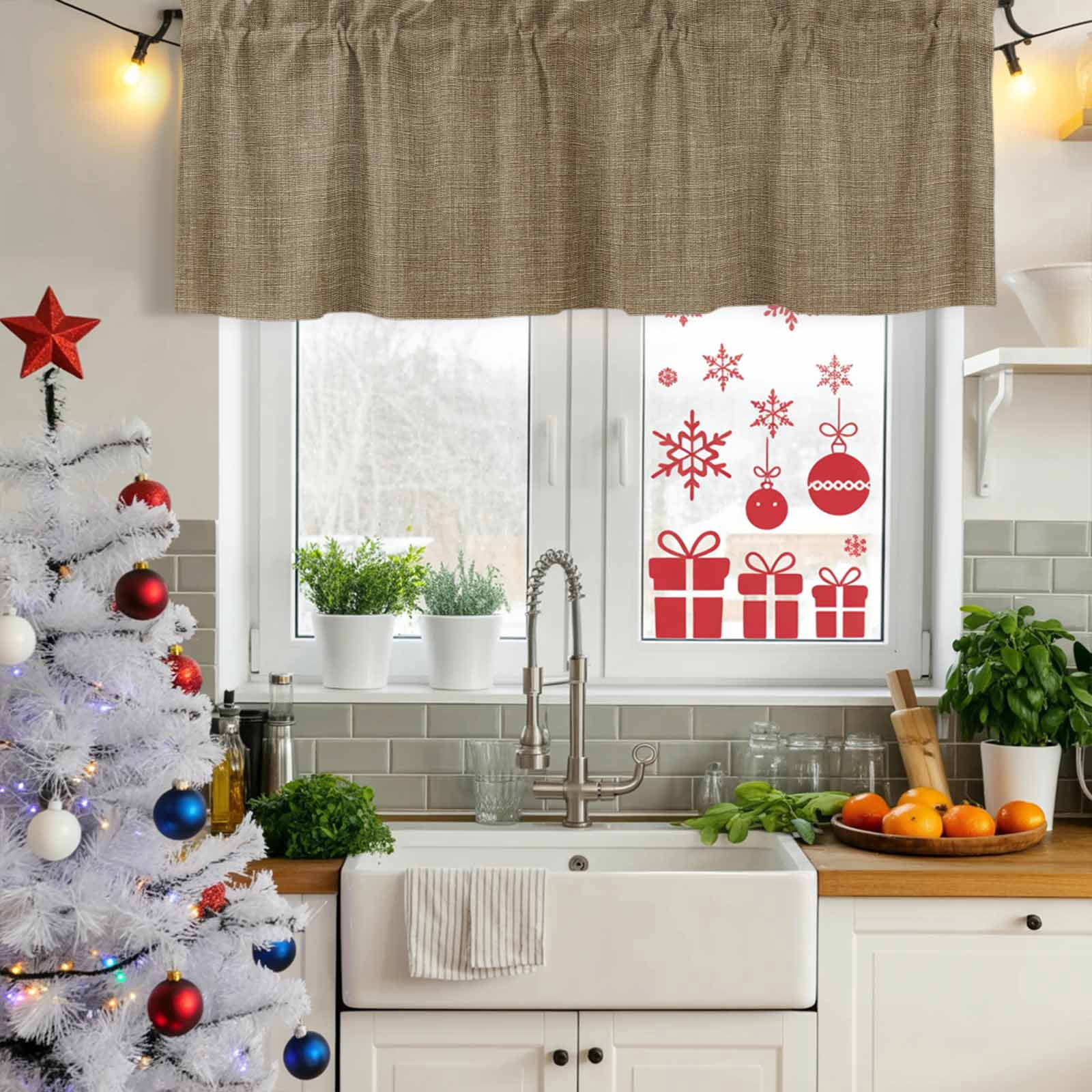 Vintage Brown Curtain Valances for Windows, Kitchen Valance Window Treatments Panel 2 Pack, Farmhouse Retro Dark Solid Color Linen Texture Rod Pocket Short Curtains for Bathroom Bedroom 60 x 18 Inch