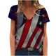 thumbnail image 1 of Moda mujer manga corta cuello en V bandera impresa Casual camiseta Tops blusa Pompotops  hkajfhjk465541, 1 of 5