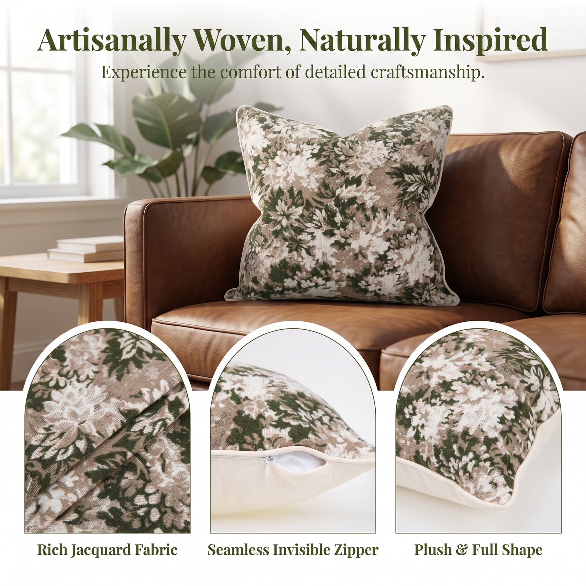 Unique Bargains 2Pcs Floral Throw Pillow Covers Chenille Cushion Cases Dark Green 18"x18"