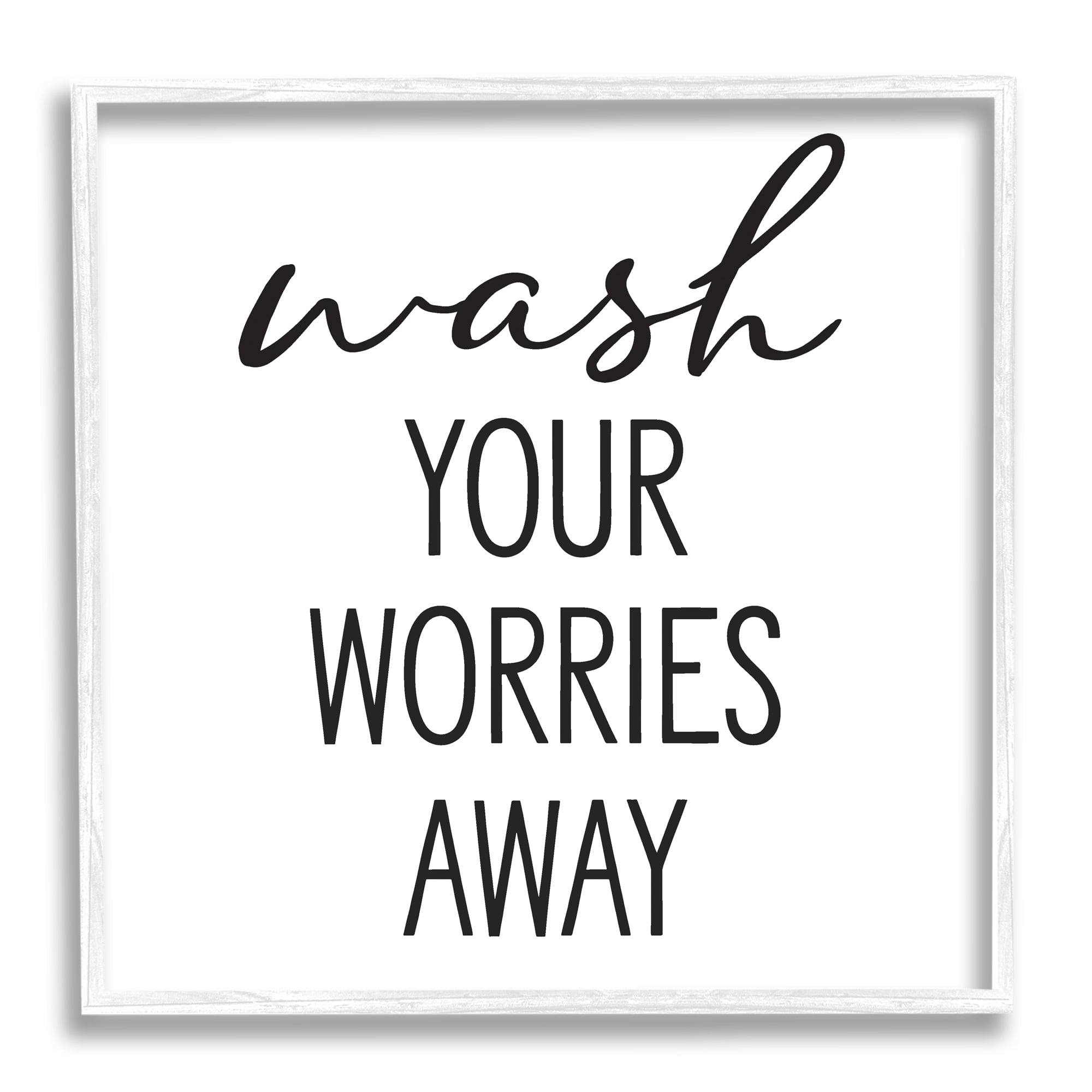 Stupell Industries Wash Your Worries Away Casual Bathroom Typography Graphic Art White Framed Art Print Wall Art, Design by Lettered and Lined