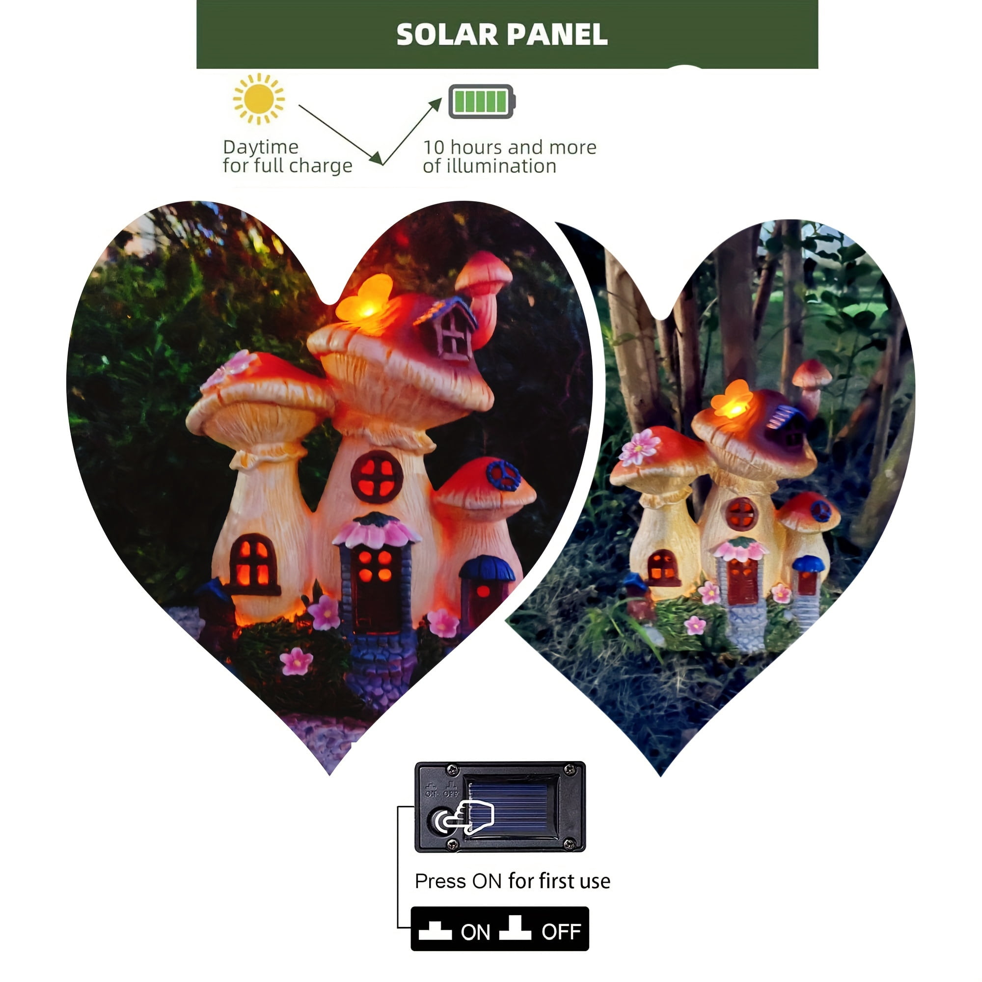Outdoor Garden Statue Decor, Solar Mushroom House Sculptures with Glowing Butterfly