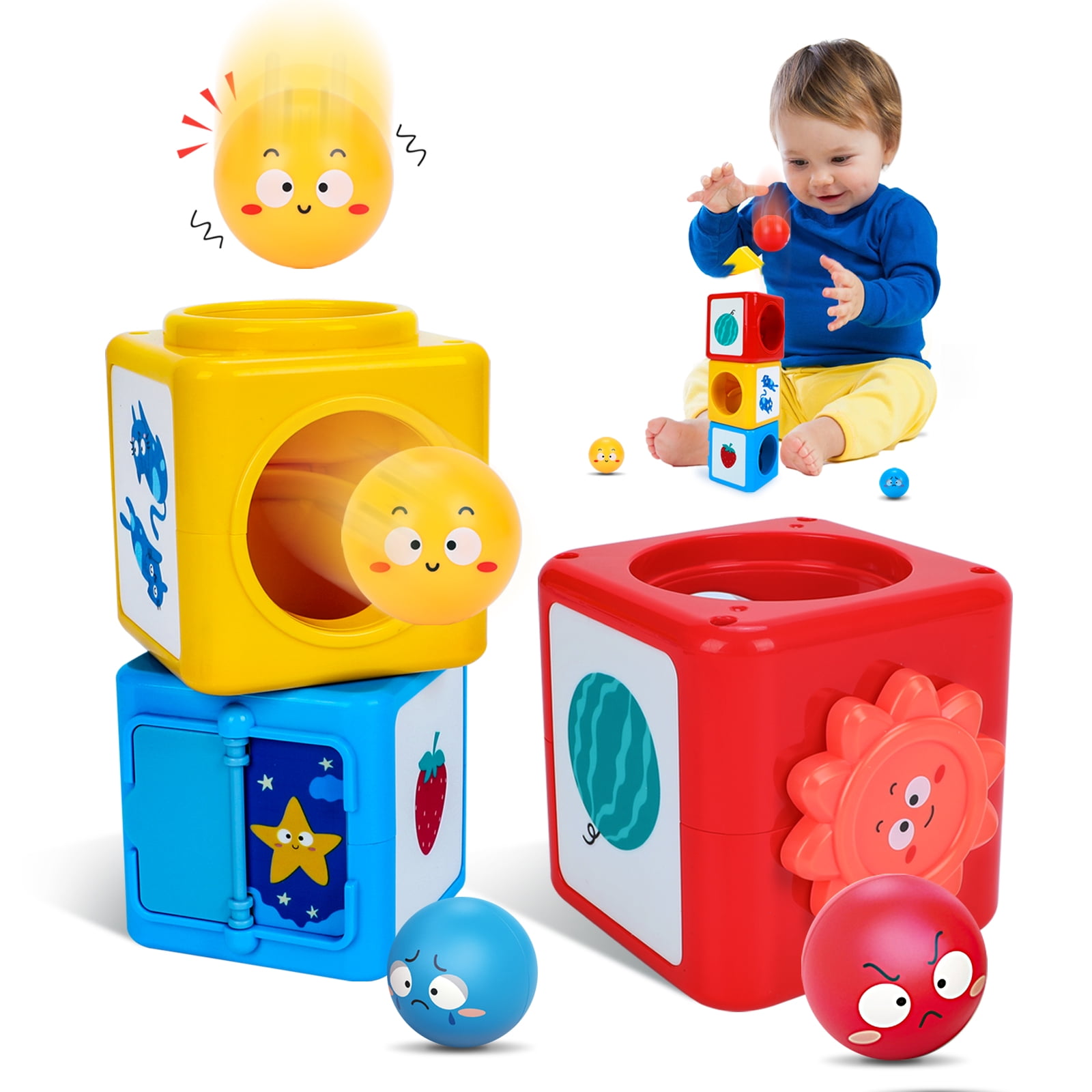 MOONTOY Baby Stacking Blocks Building Blocks Toys Baby Montessori Toys Ball Drop Toys Educational Baby Gift for  6-12 Months 1 2 3 Year Old Toddler Kids