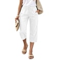 thumbnail image 2 of Capris Pants for Women Cotton Linen Casual Summer Straight Wide Leg Loose Drawstring Elastic Waist Cropped White S, 2 of 6