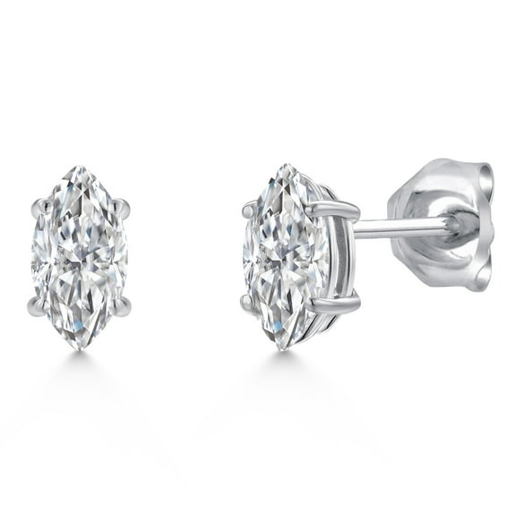 Gem Stone King 14K White Gold Lab Grown Diamond Stud Earrings for Women Men | 0.66 Cttw | Gemstone Birthstone | Marquise 7X4MM | DEF Color | VVS-VS Clarity