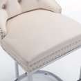 thumbnail image 6 of PORKISS Counter Height Bar Stools, Velvet Barstools Set of 2 with Button Back and Rivet Trim, Modern Upholstered Kitchen Island Chairs with Chromed Metal Base Legs, Beige, 6 of 12