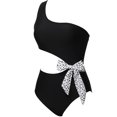 thumbnail image 2 of Fashion Parent-child Swimwear Mom and Children Bow Oblique Shoulder Hollow High Waist One-piece Swimsuit, 2 of 6