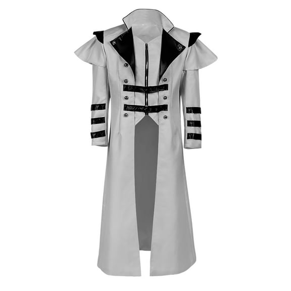 FYEGRE Elegant Court Style Long Trench Coat with Front Zipper for Stage Performances and Themed Party Events Grey XXXL