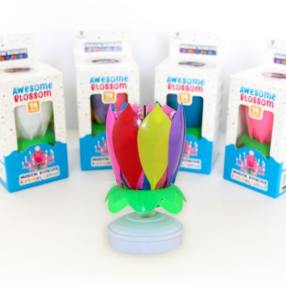 Awesome Blossom - 14 Candle Musical Lotus Flower Birthday Candle that Opens, Spins and Plays Happy Birthday (1 Pack, Rainbow)