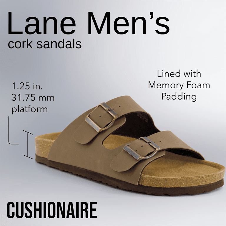 Cushionaire Men’s Lane Cork Footbed Sandals Sz 11 EU 44 Brown New 3 Buckle Strap CUSHIONAIRE Lane Cork Footbed Mens Sandals, Adjustable  main image 2
